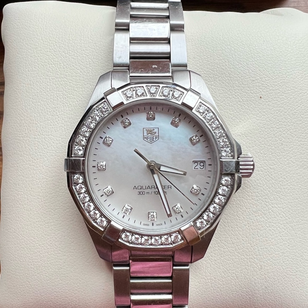 ⭐️HOST PICK ⭐️ Tag Heuer Ladies 32mm Aquaracer with Pearl Face & Diamonds